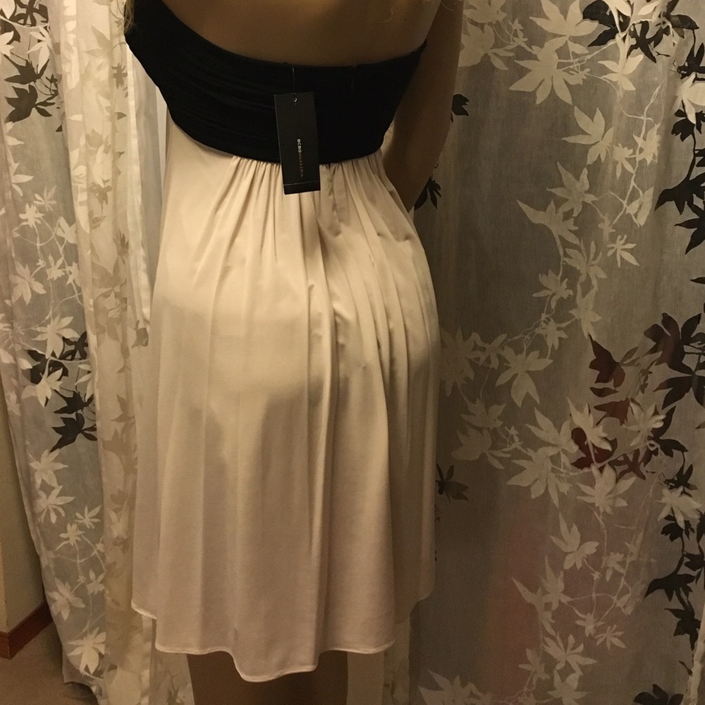NWT BCBGMAXAZRIA Nude & Black Halter Dress | Flowy Night-Out Mini - Picture 4 of 5